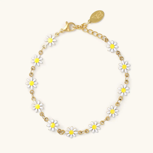 Daisy White Anklet~Waterproof Gold