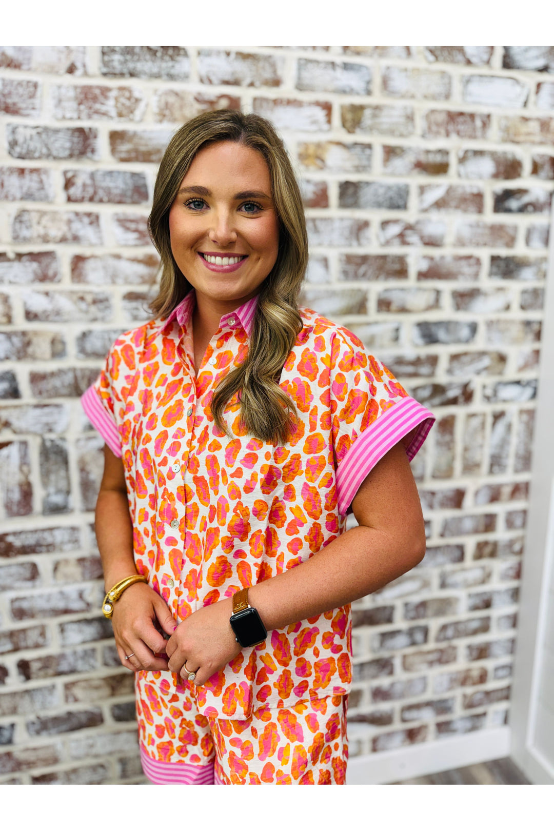Pink/Orange Leopard Top