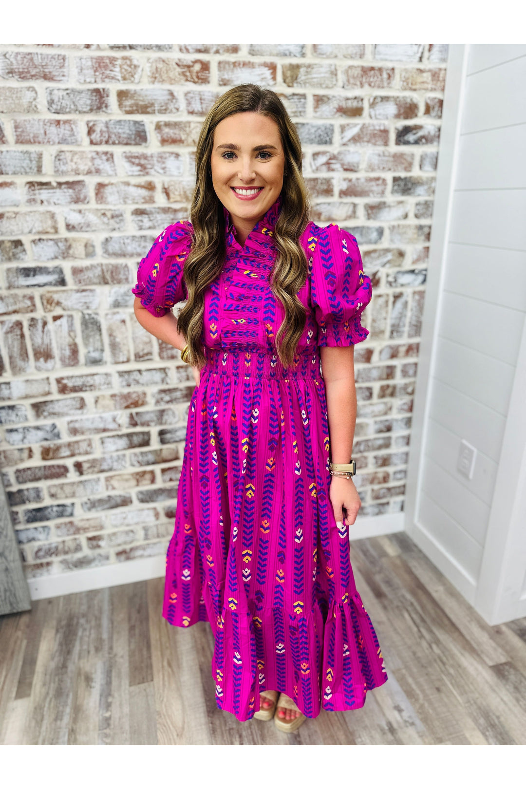 Magenta Flowers Midi Dress