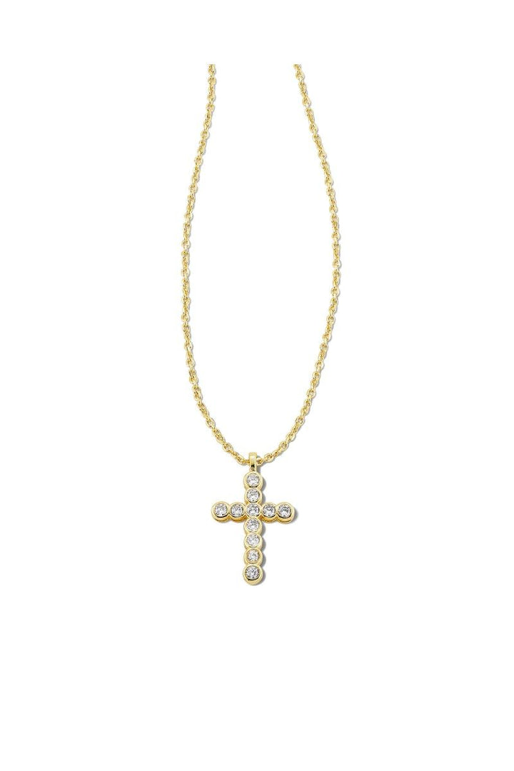 Kendra Scott | Cross Gold Pendant Necklace in White CZ