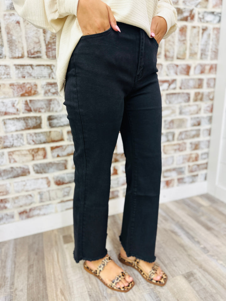 Acid Washed Straight Leg Pants - Black