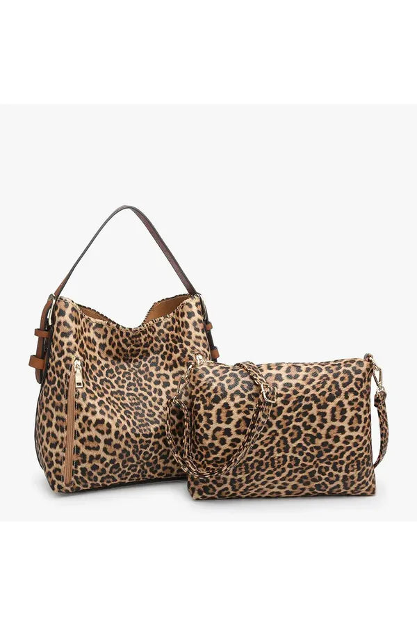 Leopard purse 2-in-1 Hobo Bag W/Dual Zip Compartments