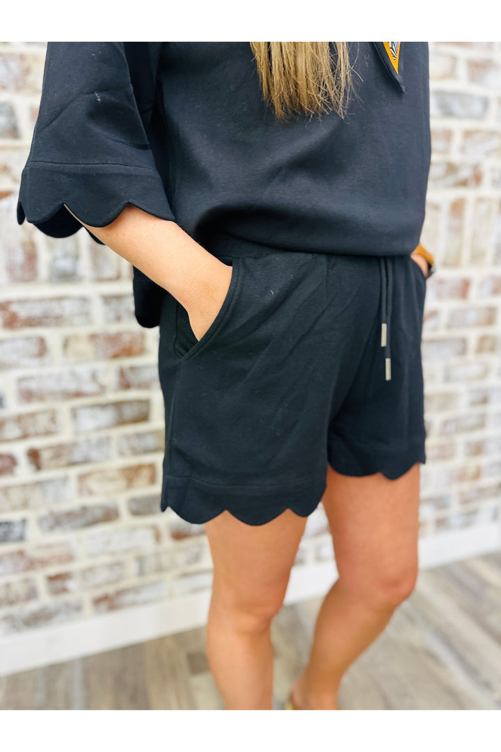 Black Scalloped Shorts