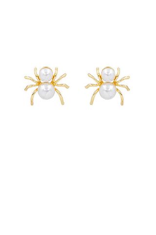 Gold Spider Earrings With Pearls