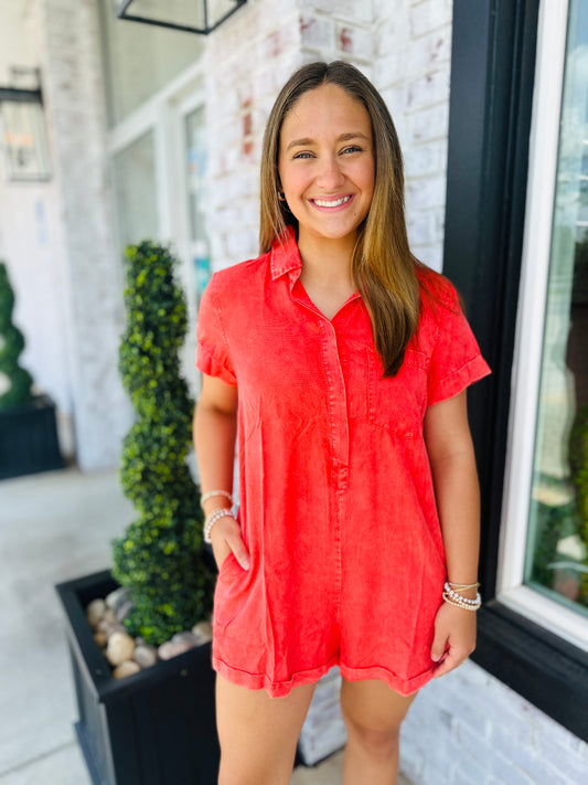 Washed Red Romper