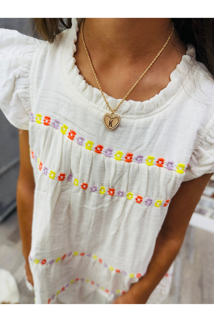 Youth Contrast Floral lace Trim Ruffle Dress