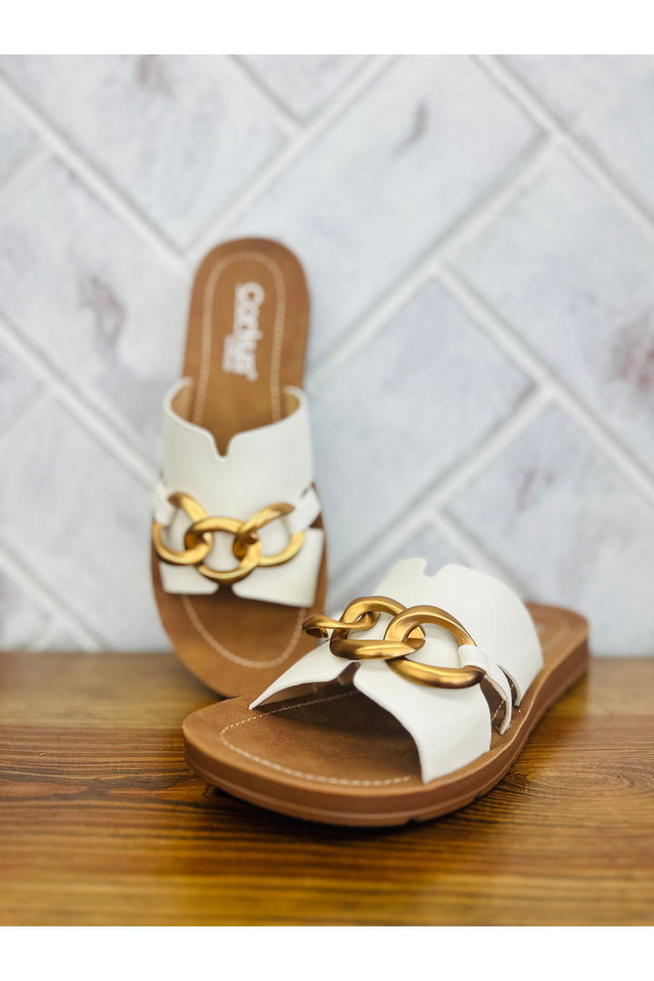 Corkys Ivory Chain Letter Sandals