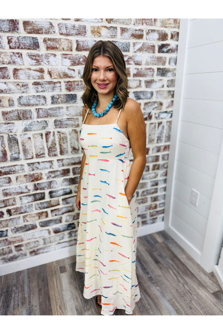 Multi Fish Midi Dress