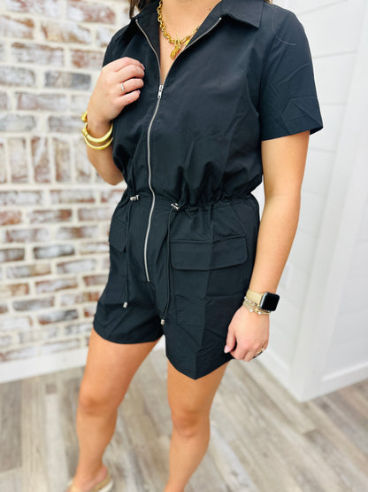 KARLIE Solid Pocket Cinch Waist Romper