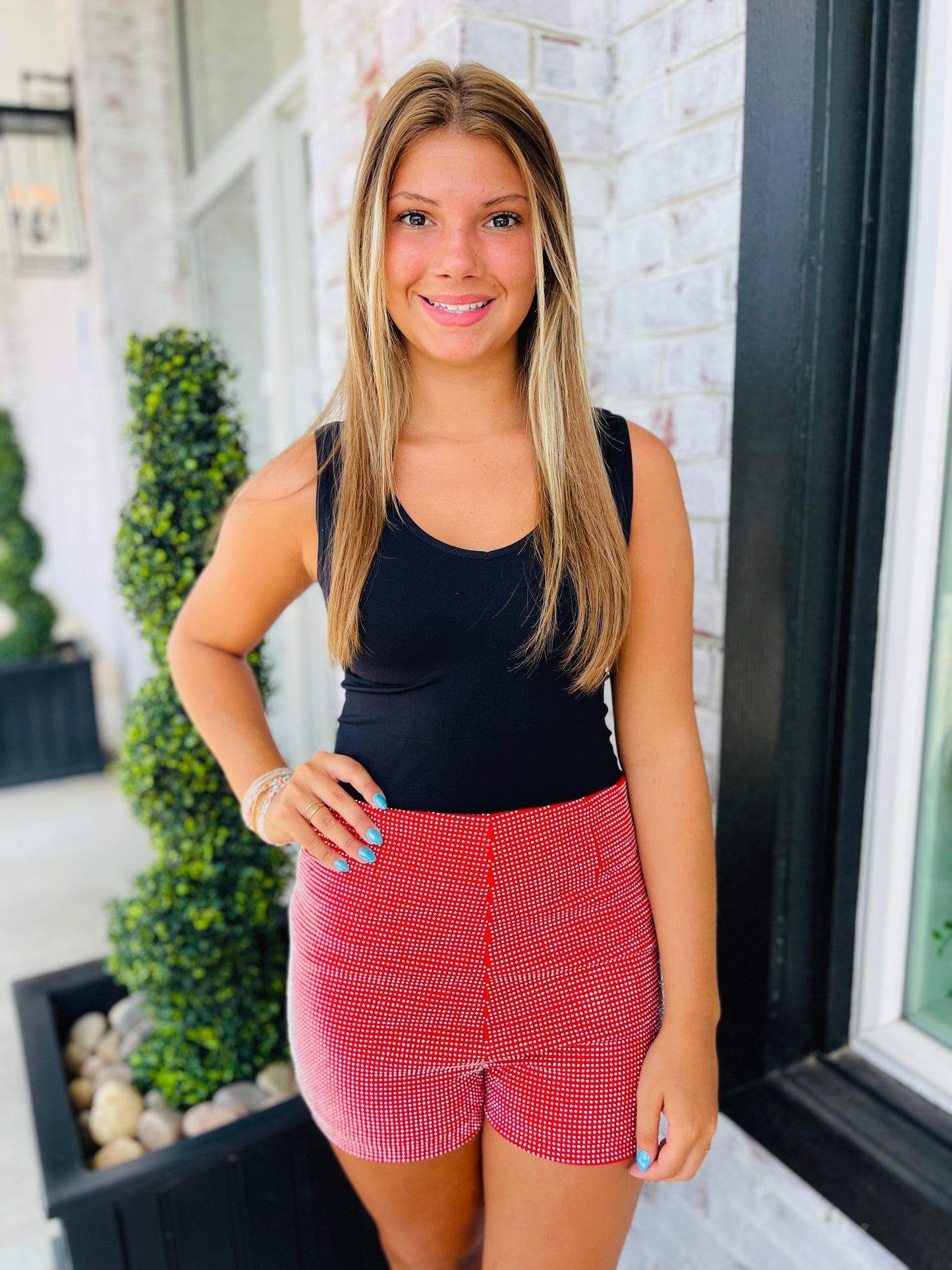 Studded Red Shorts