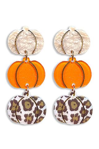 3 Tier Pumpkin Dangle Earrings (cream, orange, leopard)