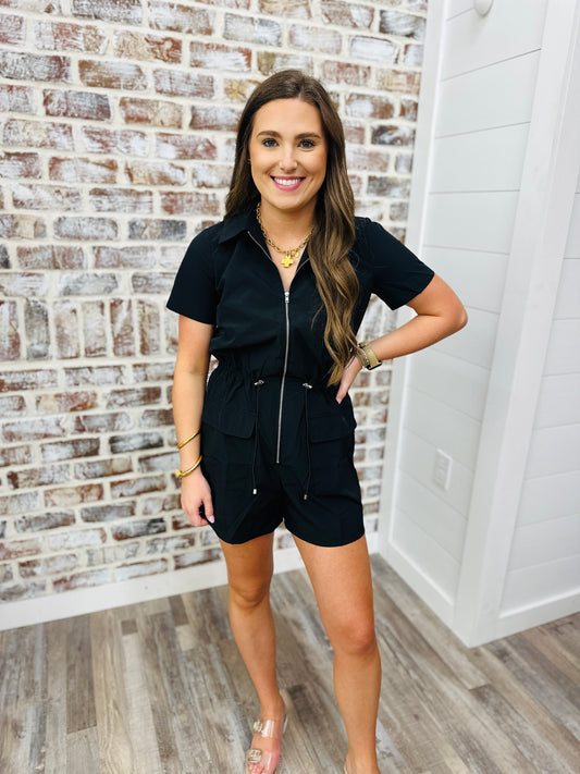 KARLIE Solid Pocket Cinch Waist Romper