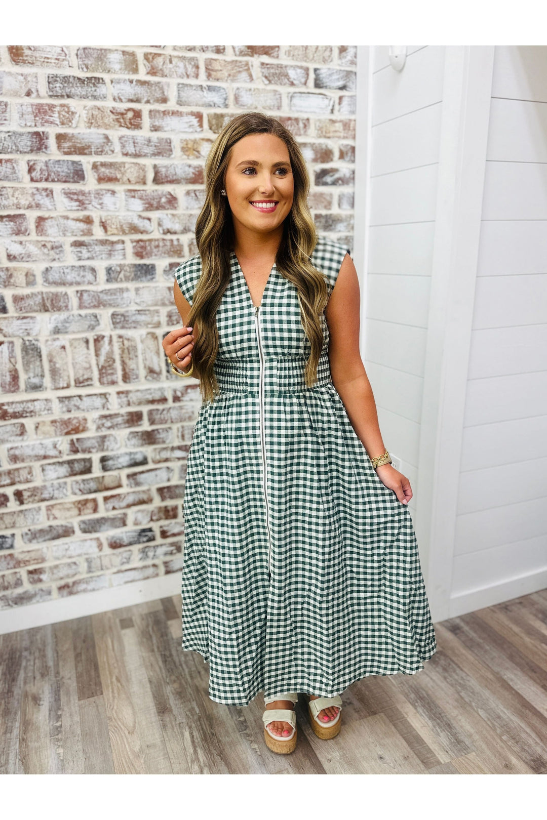 Forest Gingham Midi Dress