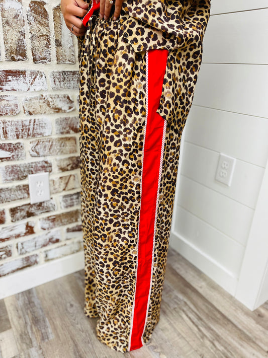 Red Leopard Wide Leg Pants