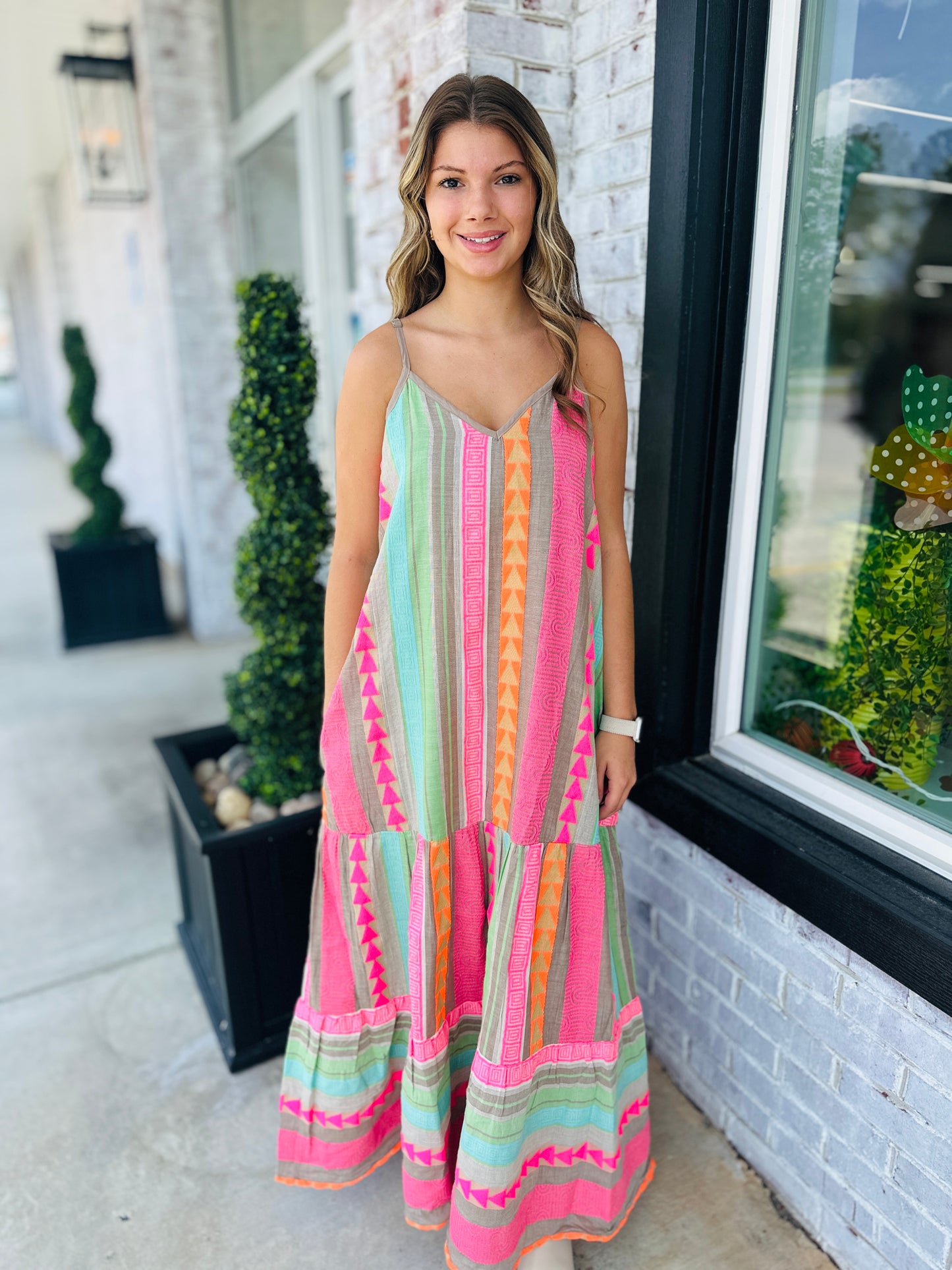 Neon Aztec Maxi Dress