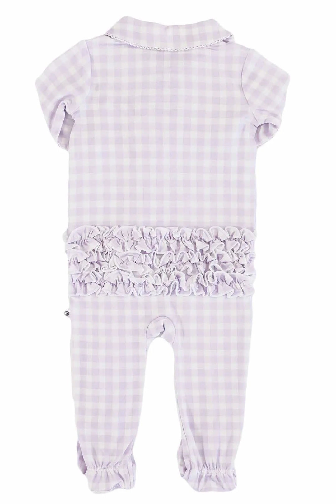 Peter Pan Collar Ruffle Zipper Footie | Lilac Gingham
