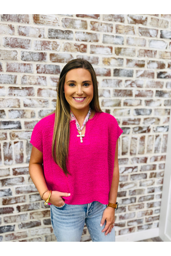 Knit Sweater Top - Hot Pink