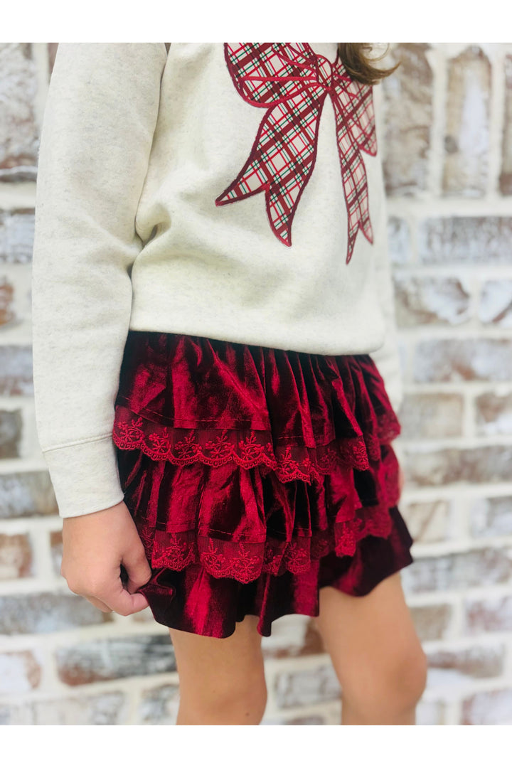 Youth | Ruby Red Velvet Tiered Christmas Skirt
