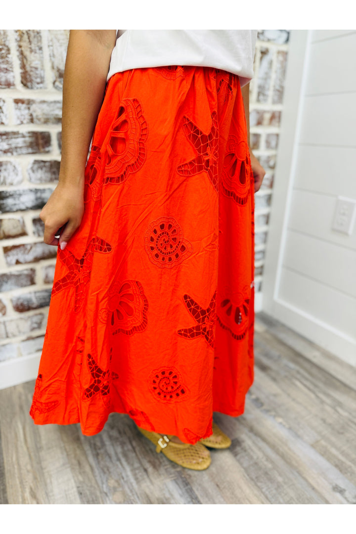 Eyelet Lace Midi Skirt