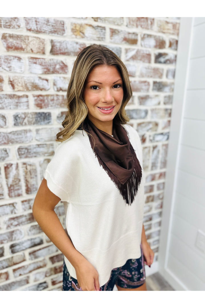 Cream Cap Sleeve Knit Top