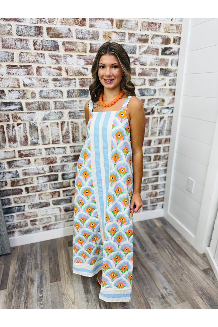 Stripes & Flowers Midi Dress