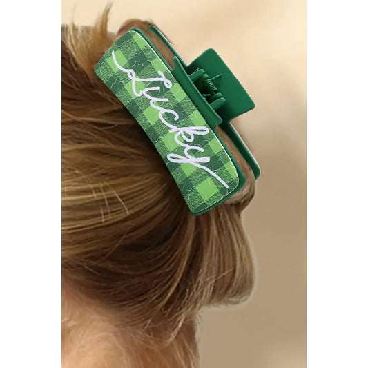 Green St. Patricks Plaid Lucky Pattern Claw Clip