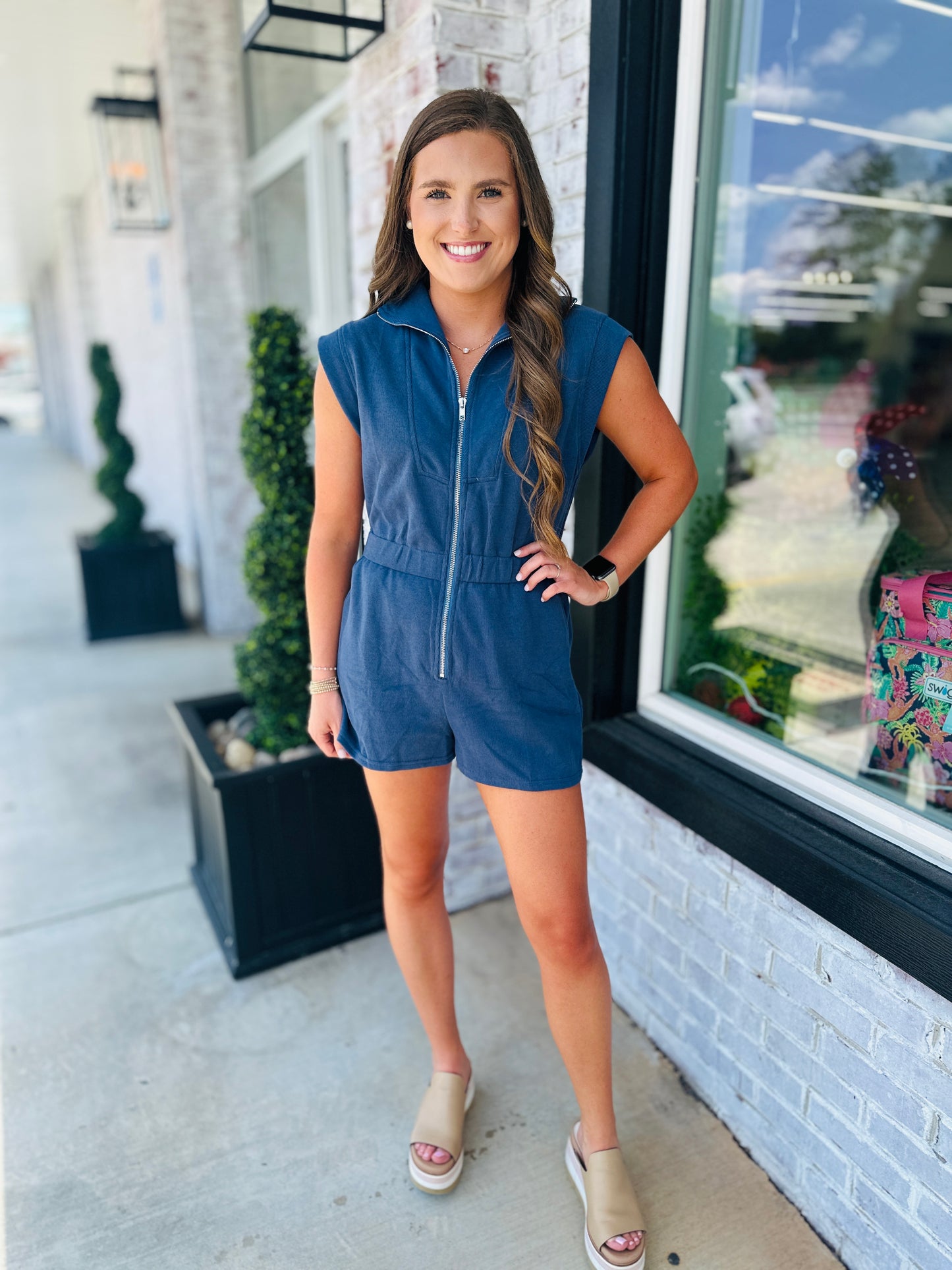 Navy Zip Romper