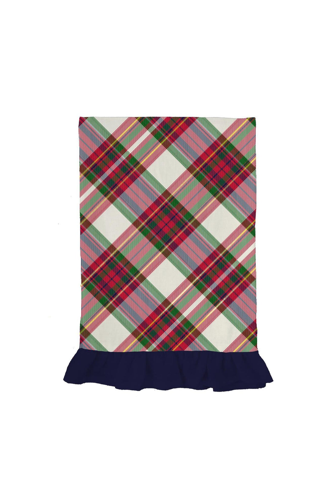 Plaid tea towel with navy at bottom
