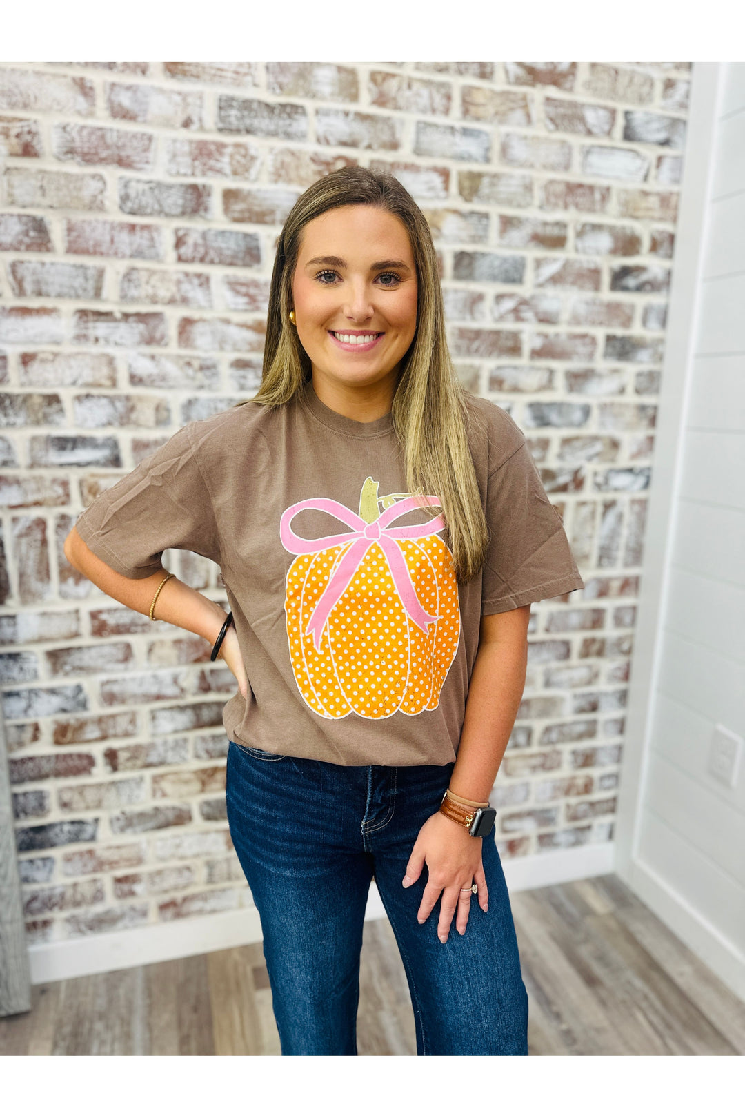 Polka Dot Pumpkin Bow Tee