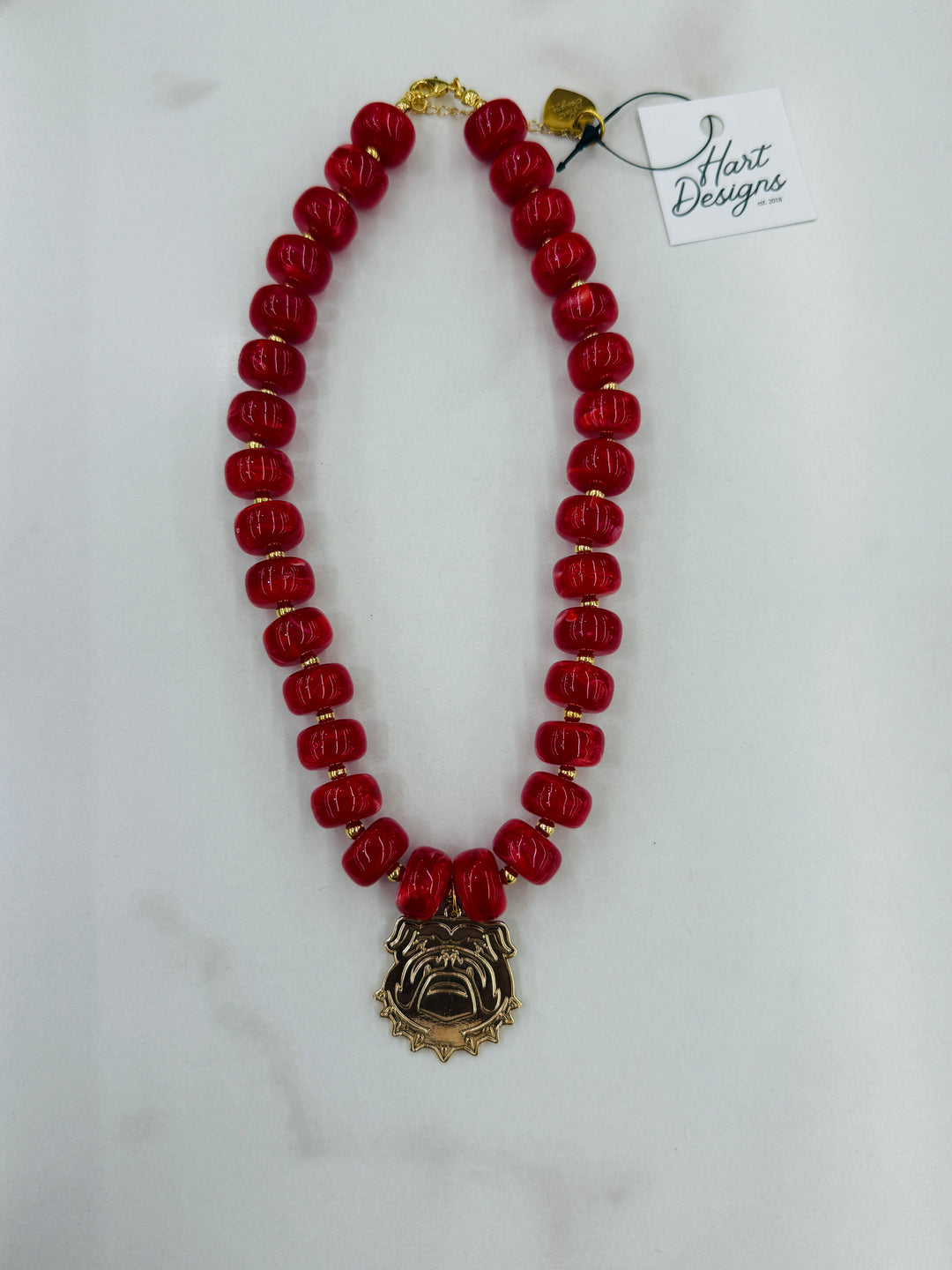 Red Bead Dawg Pendant Necklace
