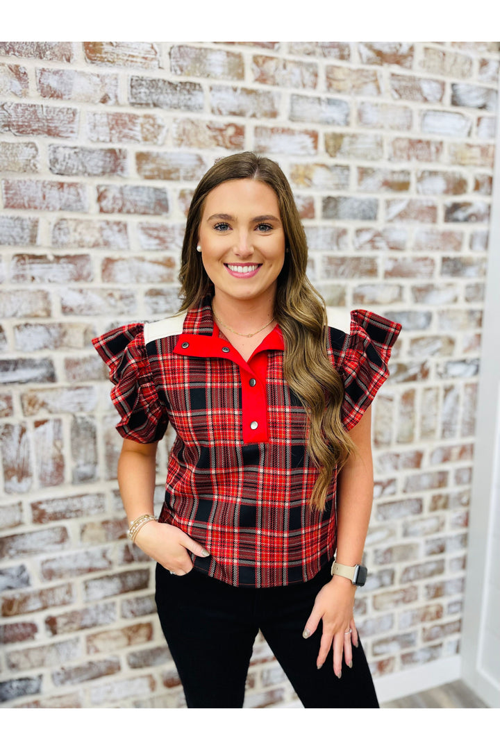 Red + Black Plaid Top