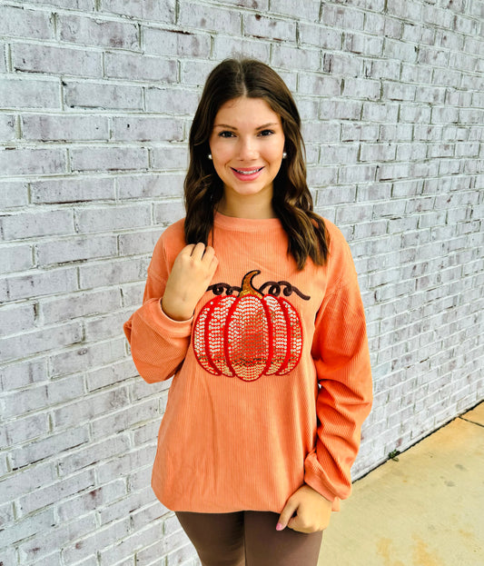 Sequin Corduroy Pumpkin Top