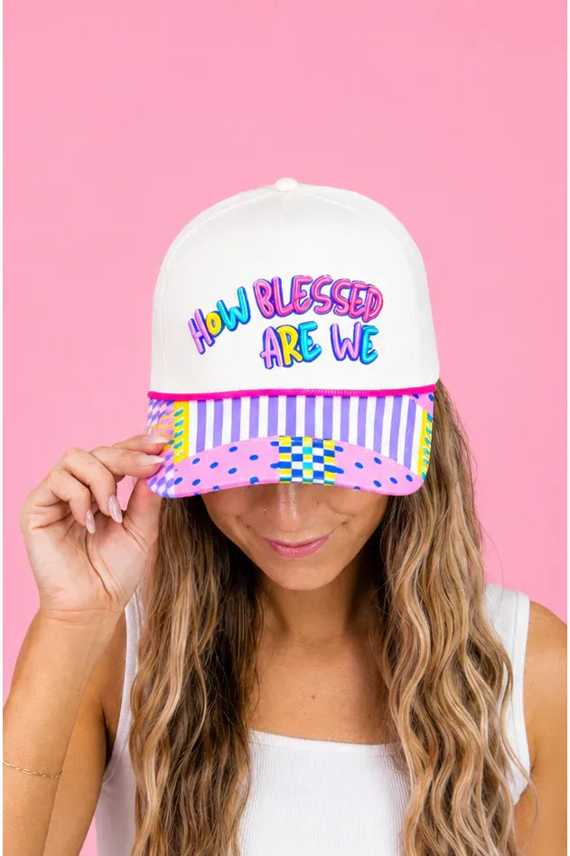 "HOW BLESSED ARE WE" on Tan Cap With Patch Work