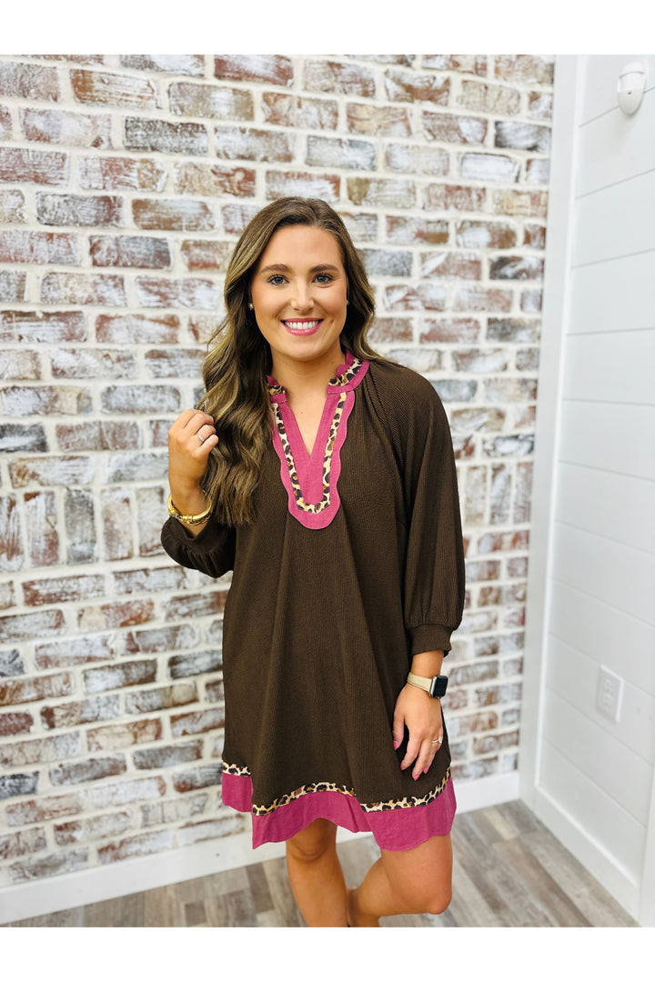 Ribbed Brown Leopard Lover Dress