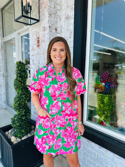 Green + Pink Flowers Dress