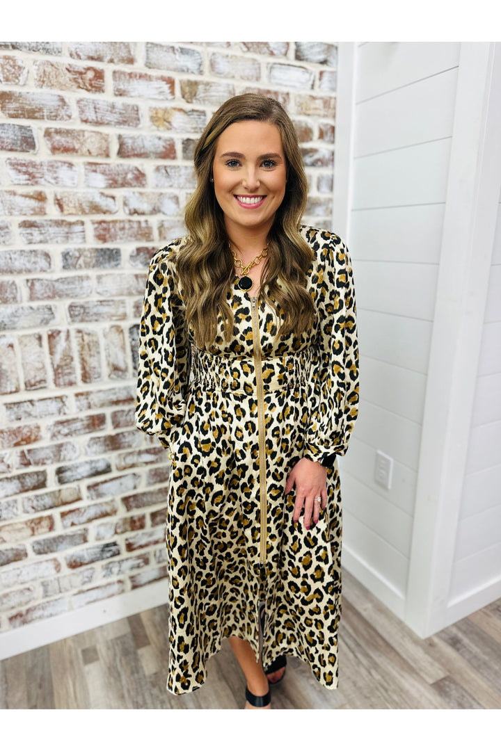 Zip & Wild Leopard Midi Dress