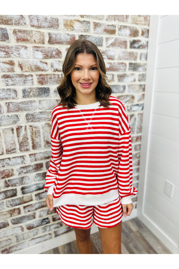 Red & White Stripe Shorts Set