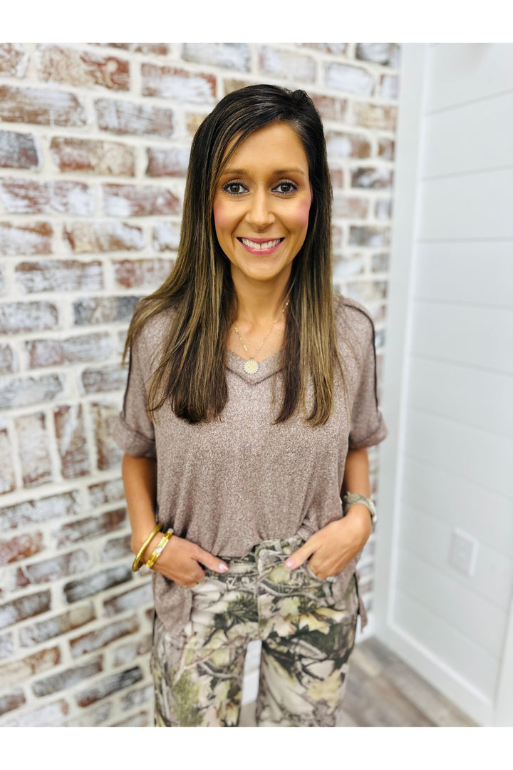 Brown Short Sleeve Soft Top