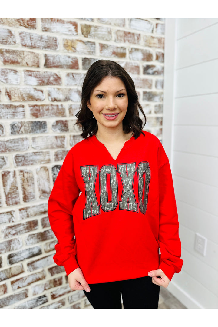 XOXO Bottomland Camo Split Crewneck