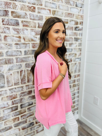 Baby Pink Short Sleeve Waffle Top