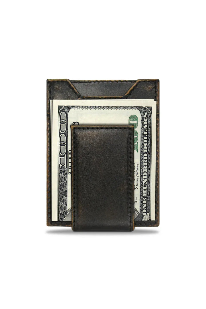 AMERICAN FLAG BURNISHED LEATHER MAGNETIC FRONT POCKET WALLET