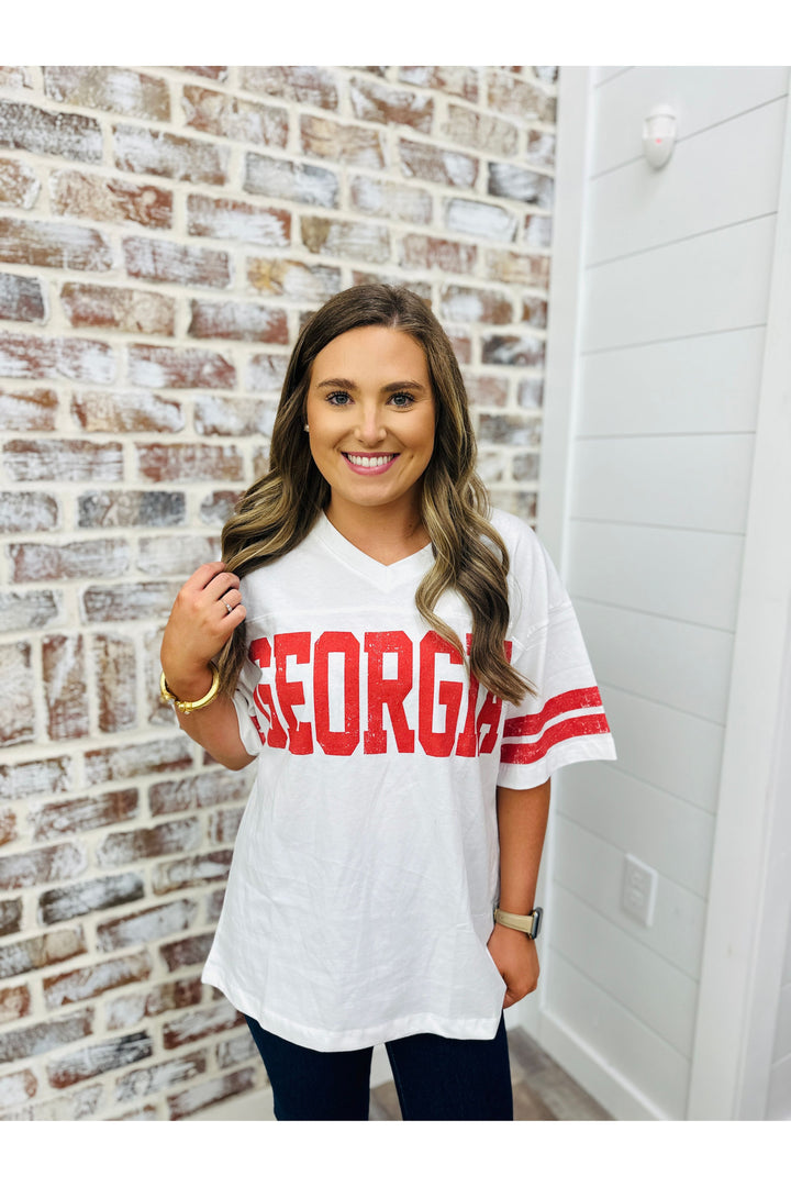 Georgia V-Neck Varsity Tee