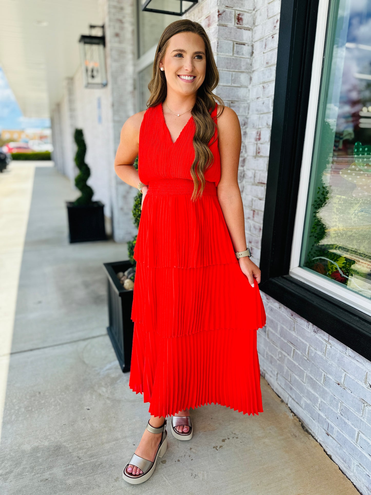 Radiant In Red Midi Dress