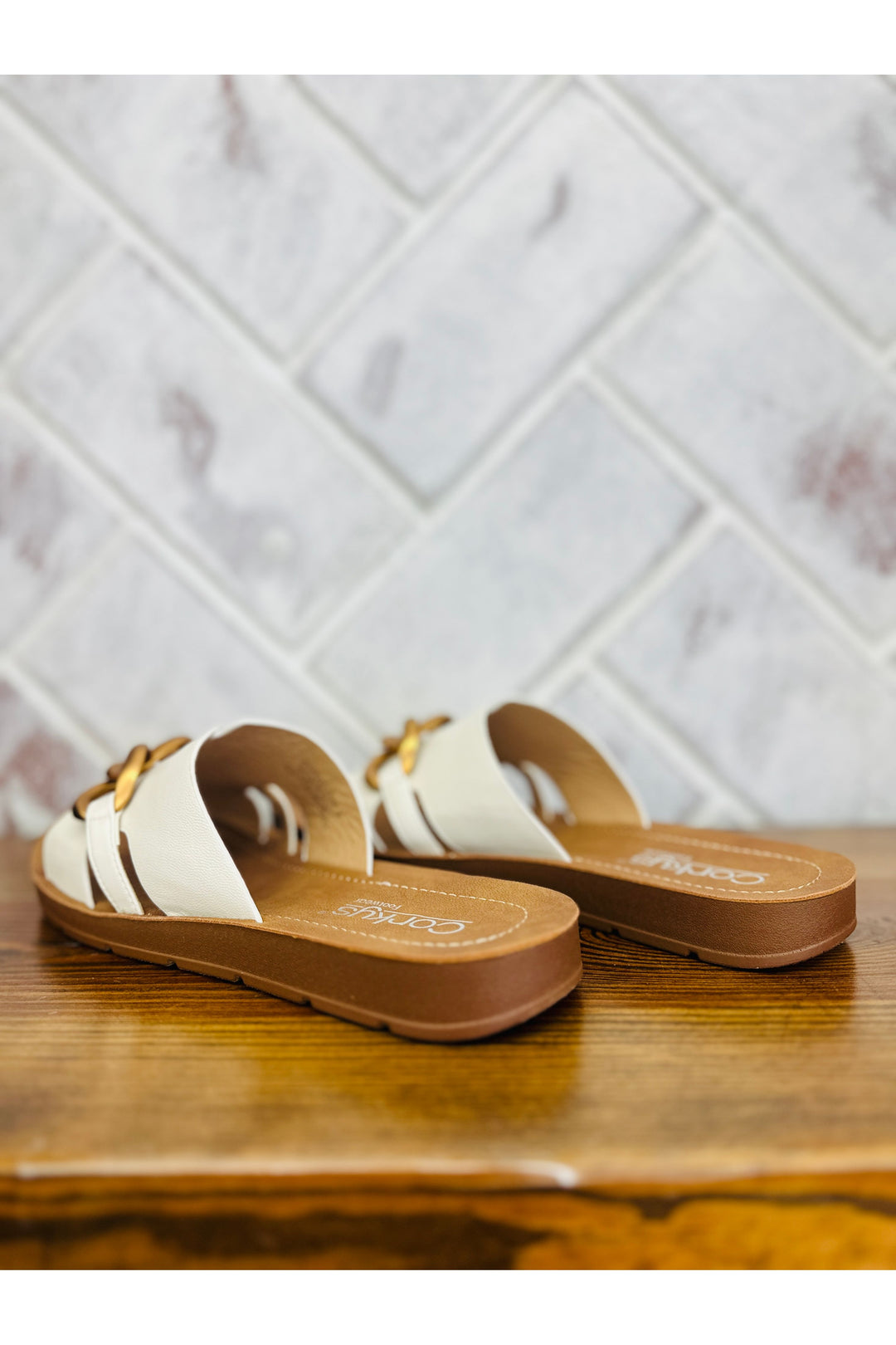 Corkys Ivory Chain Letter Sandals