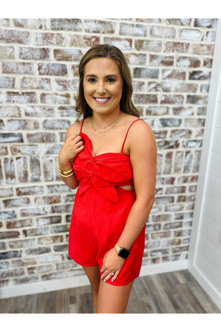 Red Flower Cut Out Romper