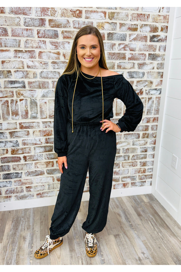 Velvet One Shoulder Jumpsuit