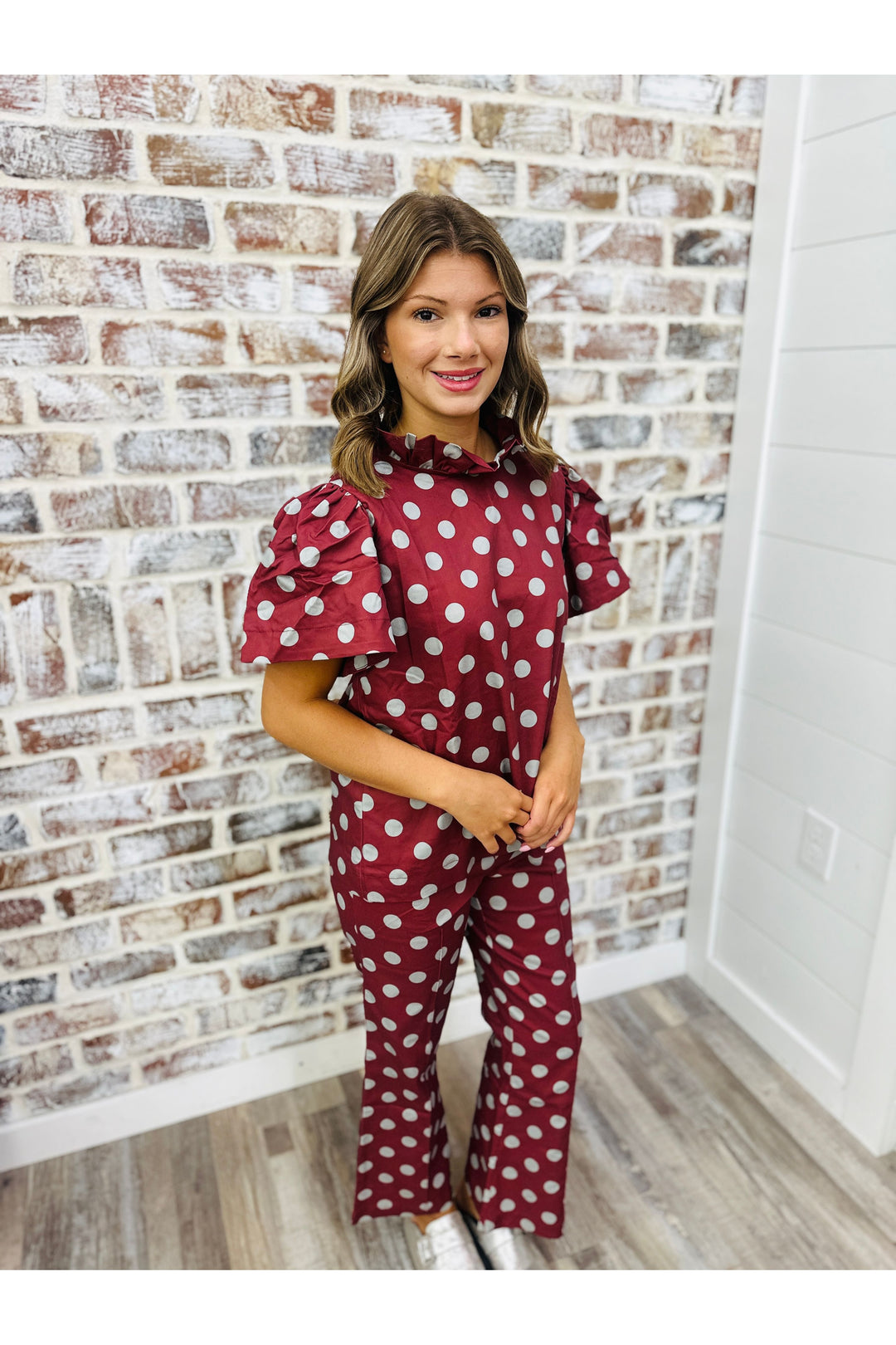 Burgundy Dots Top