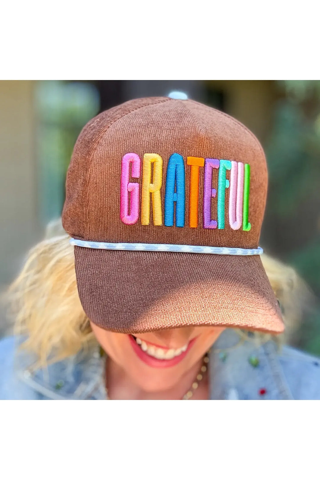 Embroidered Baseball Cap - "Grateful" - Chocolate Brown