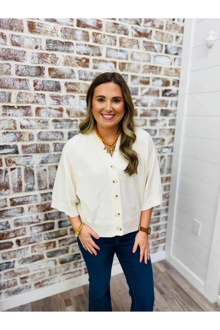 Cream Button Down Cardigan Top