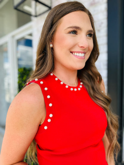 Pretty In Pearls Top~ Red